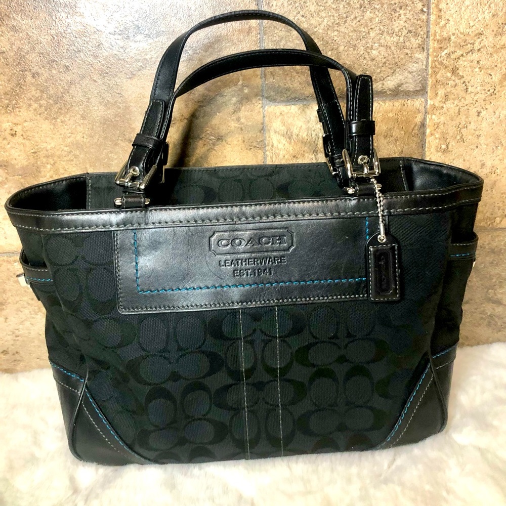 Coach Signature Gallery Handbag Purse Black Jacquard 8K49